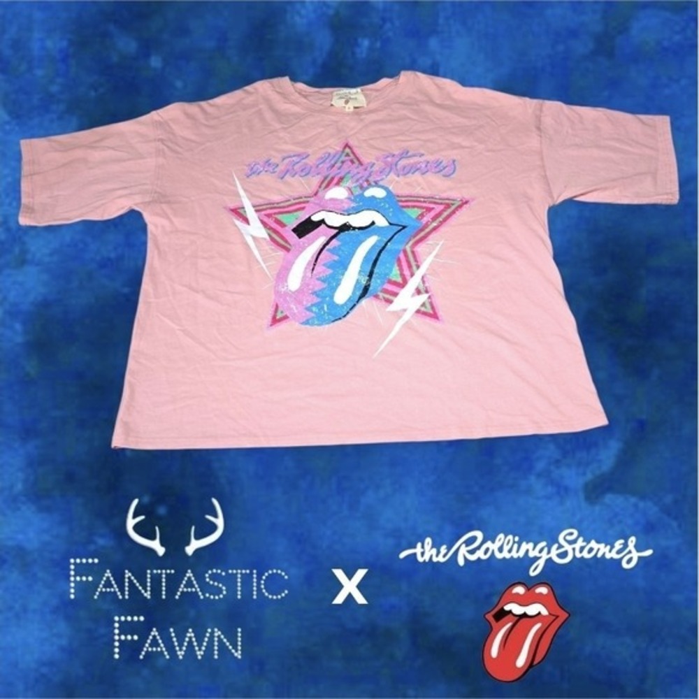 Fantastic Fawn x Rolling Stones Graphic T-Shirt Women Oversized Pink S TINY FLAW